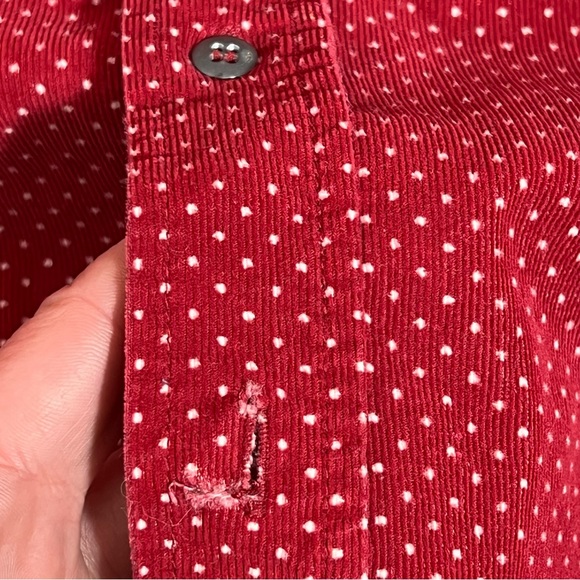 Esprit long sleeve button down red white polka dot corduroy shirt women Sz.Med - Picture 4 of 7